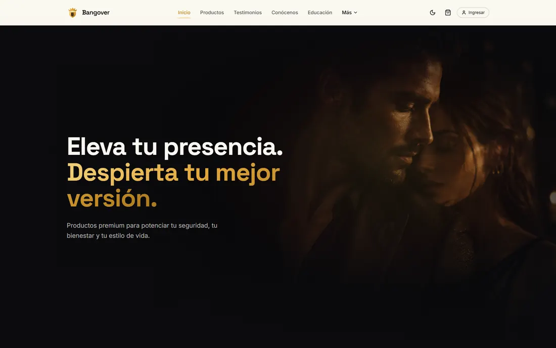 Portada de la plataforma Bangover One con su catálogo y acceso de usuarios